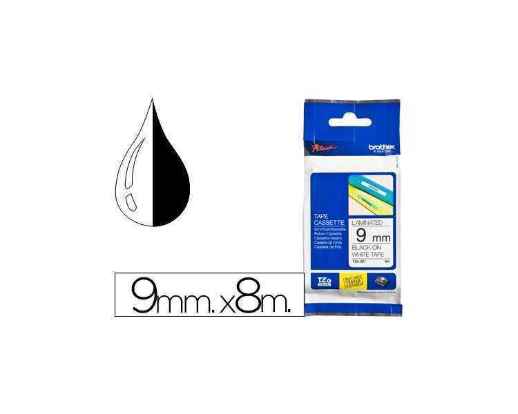 Cinta brother tze221 blanco-negro 9mm longitud 8 mt