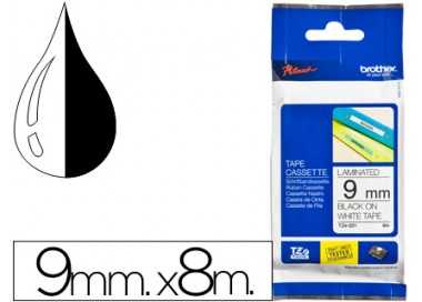 Cinta brother tze221 blanco-negro 9mm longitud 8 mt
