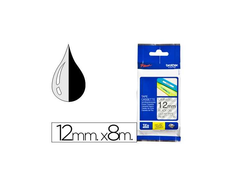 Cinta brother tze131 transparente-negro 12mm longitud 8 mt