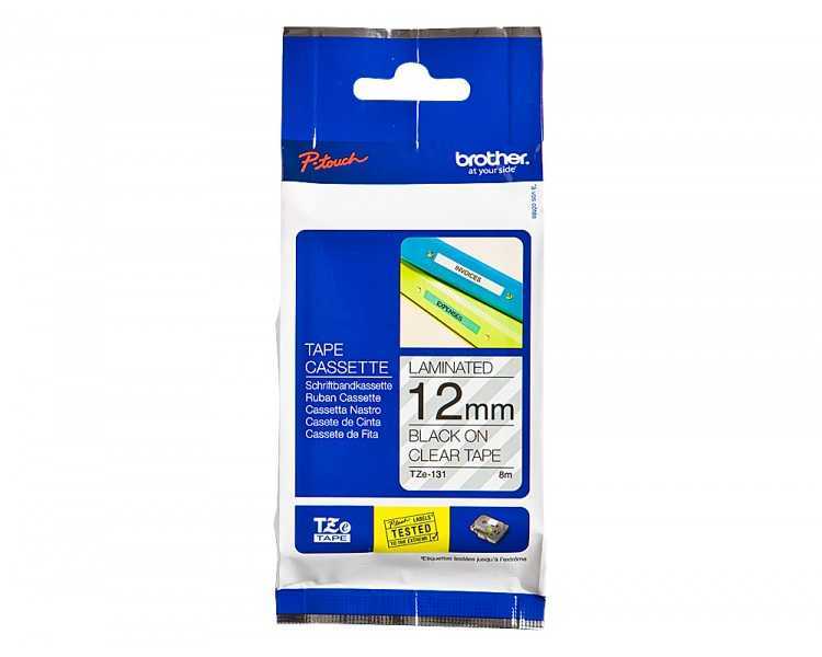 Cinta brother tze131 transparente-negro 12mm longitud 8 mt