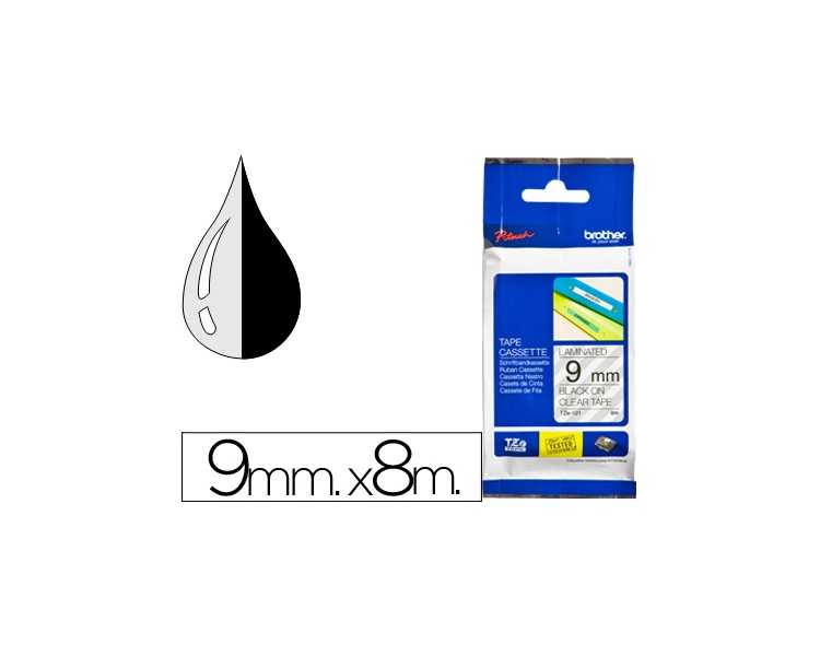Cinta brother tze121 transparente-negro 9mm longitud 8 mt