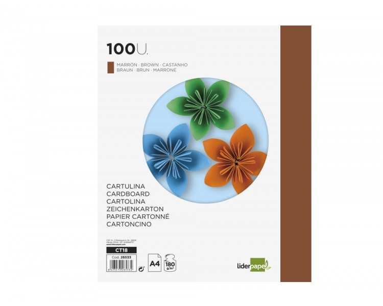 Cartulina liderpapel a4 180g/m2 marron paquete de 100 hojas