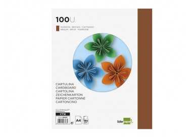 Cartulina liderpapel a4 180g/m2 marron paquete de 100 hojas