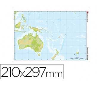 Mapa mudo color din a4 oceania fisico