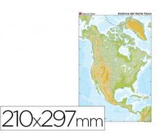 Mapa mudo color din a4 america del norte fisico
