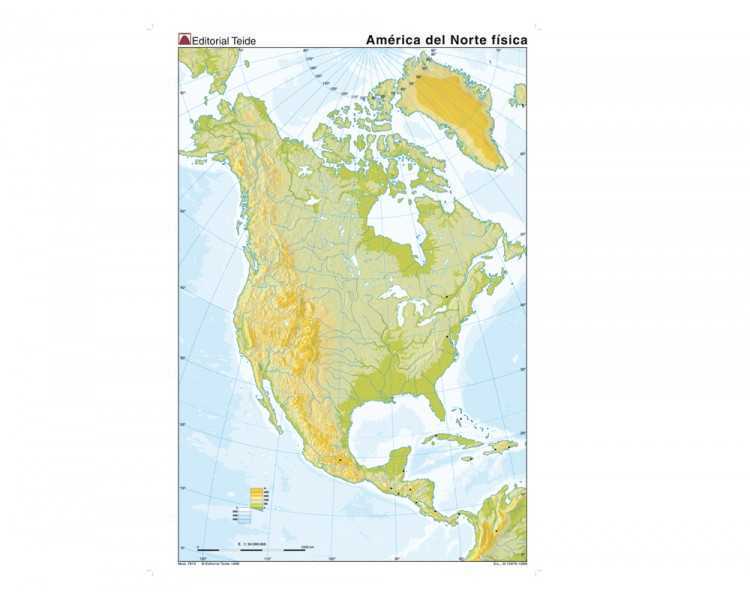Mapa mudo color din a4 america del norte fisico