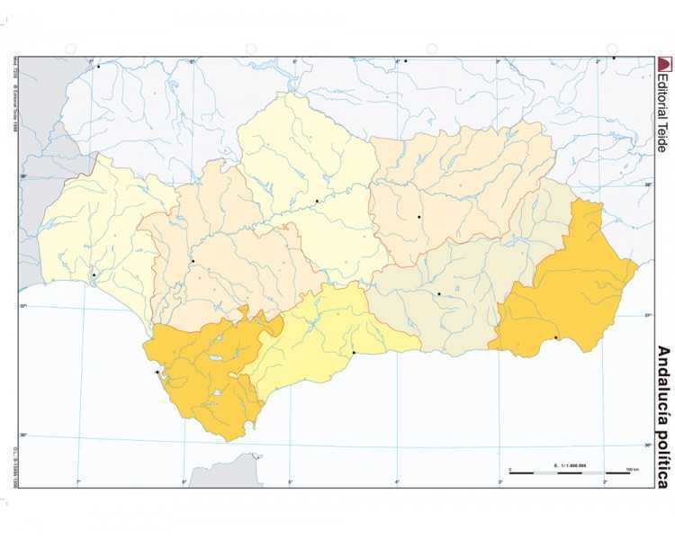 Mapa mudo color din a4 andalucia politico