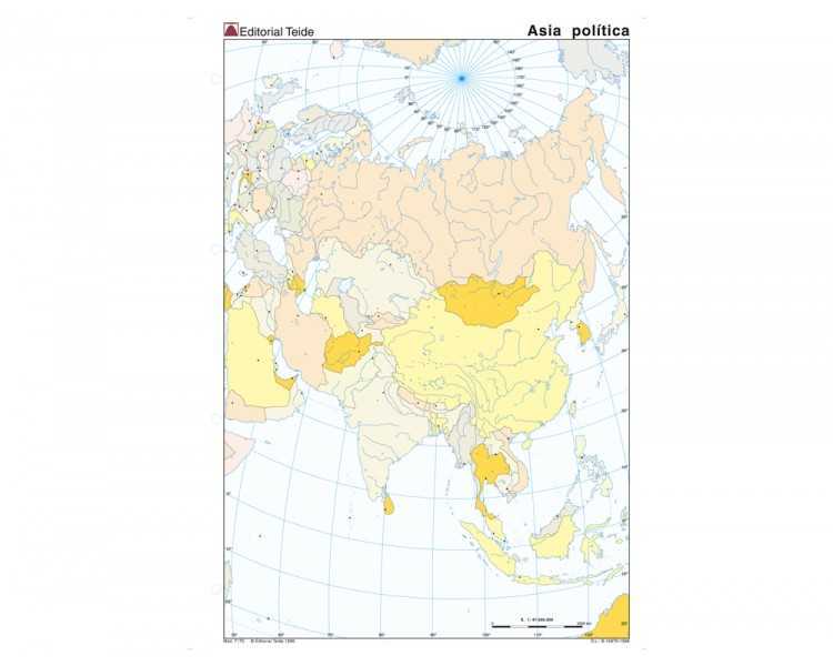 Mapa mudo color din a4 asia politico