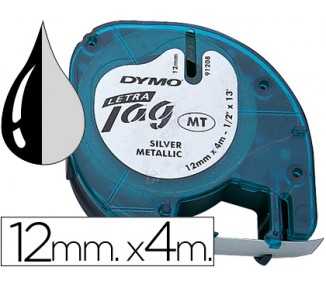Cinta dymo metalizada 12mmx4mt -negro/plata para letratag