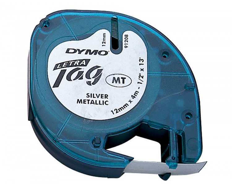 Cinta dymo metalizada 12mmx4mt -negro/plata para letratag