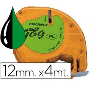 Cinta dymo 12mmx4mt -negro/verde acido para maquina letratag