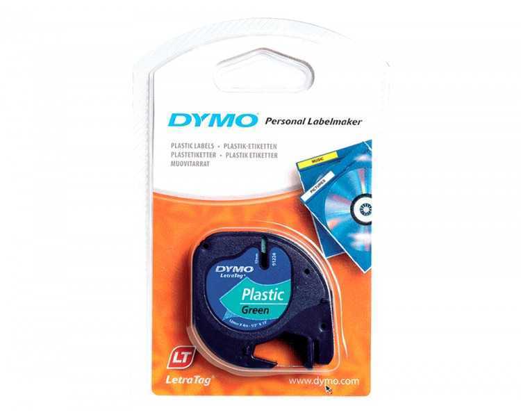 Cinta dymo 12mmx4mt -negro/verde acido para maquina letratag