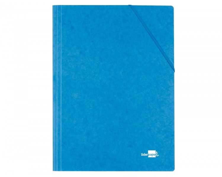 Carpeta liderpapel gomas folio 3 solapas carton simil prespan azul