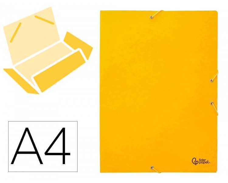 Carpeta liderpapel gomas folio 3 solapas carton simil prespan amarilla