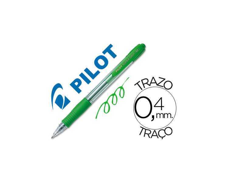 Boligrafo pilot super grip verde retractil sujecion de caucho tinta base de aceite
