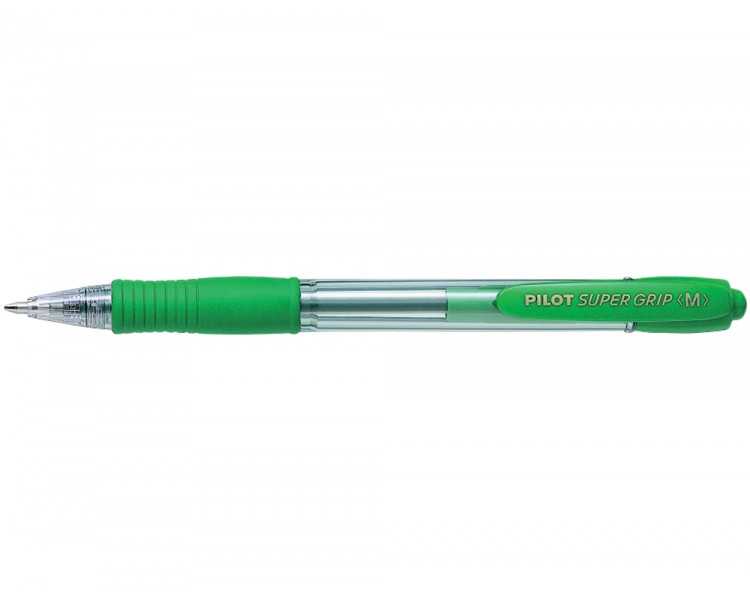 Boligrafo pilot super grip verde retractil sujecion de caucho tinta base de aceite