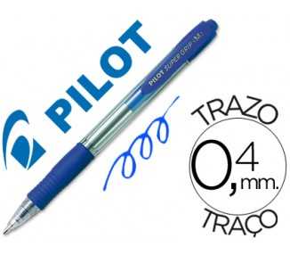 Boligrafo pilot super grip azul retractil sujecion de caucho tinta base de aceite