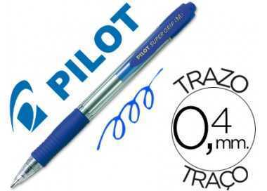 Boligrafo pilot super grip azul retractil sujecion de caucho tinta base de aceite