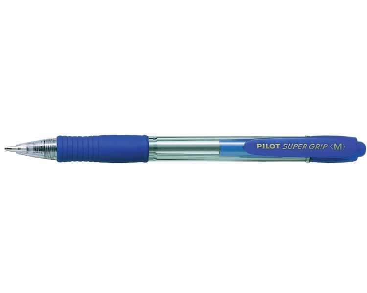 Boligrafo pilot super grip azul retractil sujecion de caucho tinta base de aceite