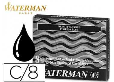 Tinta estilografica waterman negra caja de 8 cartuchos standard largos