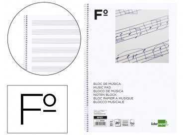 Bloc musica liderpapel pentagrama 3mm folio 20 hojas 100g/m2