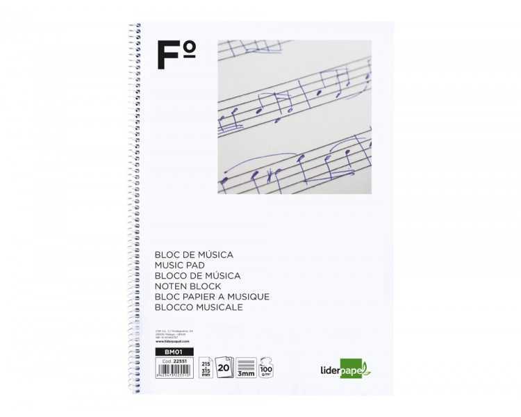 Bloc musica liderpapel pentagrama 3mm folio 20 hojas 100g/m2