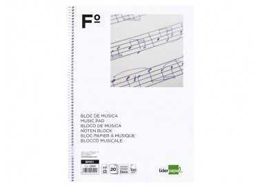 Bloc musica liderpapel pentagrama 3mm folio 20 hojas 100g/m2 Bloc musica liderpapel pentagrama 3mm folio 20 hojas 100g/m2