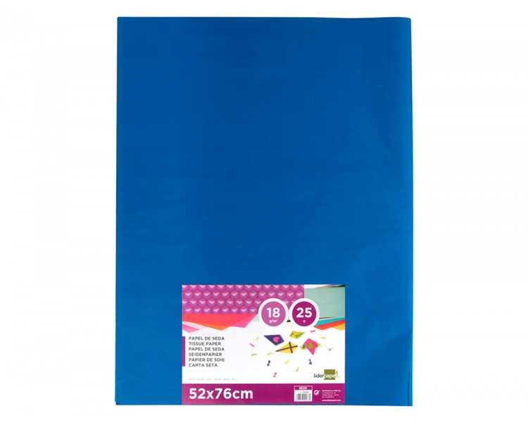 Papel seda liderpapel azul 52x76 cm 18 gr paquete de 25 hojas