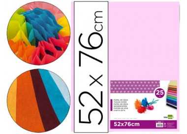 Papel seda liderpapel rosa 52x76 cm 18 gr paquete de 25 hojas