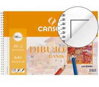 Bloc dibujo basik din a4+ espiral 23 x 32.5 cm 20 hojas microperforado 2 taladros -con recuadro