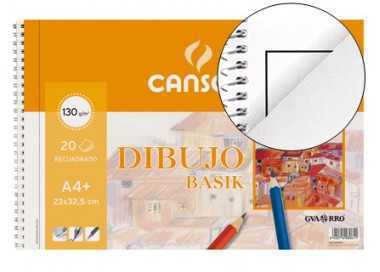Bloc dibujo basik din a4+ espiral 23 x 32.5 cm 20 hojas microperforado 2 taladros -con recuadro