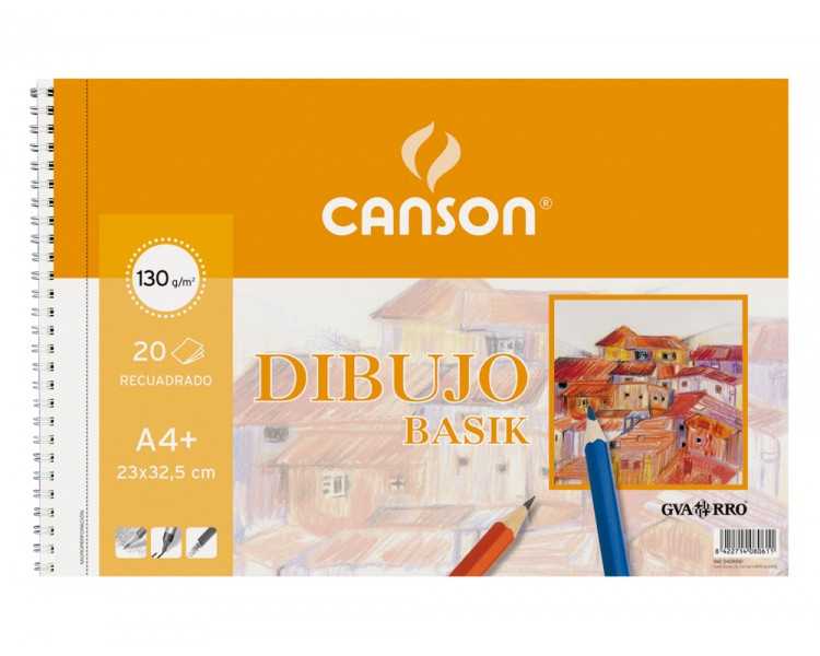 Bloc dibujo basik din a4+ espiral 23 x 32.5 cm 20 hojas microperforado 2 taladros -con recuadro