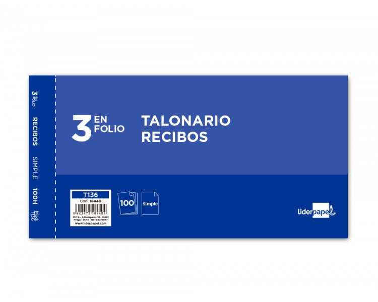 Talonario liderpapel recibos 3/fº original t136 sin matriz