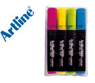 Rotulador artline fluorescente ek-660 punta biselada bolsa de 4 unidades colores surtidos