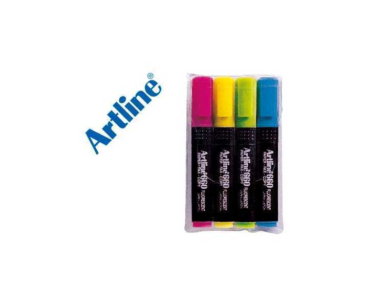 Rotulador artline fluorescente ek-660 punta biselada bolsa de 4 unidades colores surtidos