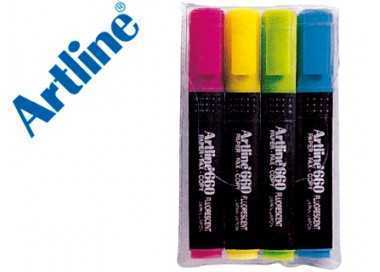 Rotulador artline fluorescente ek-660 punta biselada bolsa de 4 unidades colores surtidos