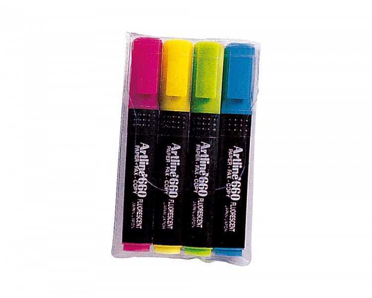 Rotulador artline fluorescente ek-660 punta biselada bolsa de 4 unidades colores surtidos