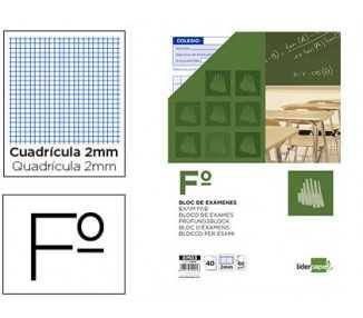 Bloc examenes liderpapel cuadro 2mm folio 40 hojas 60g/m2