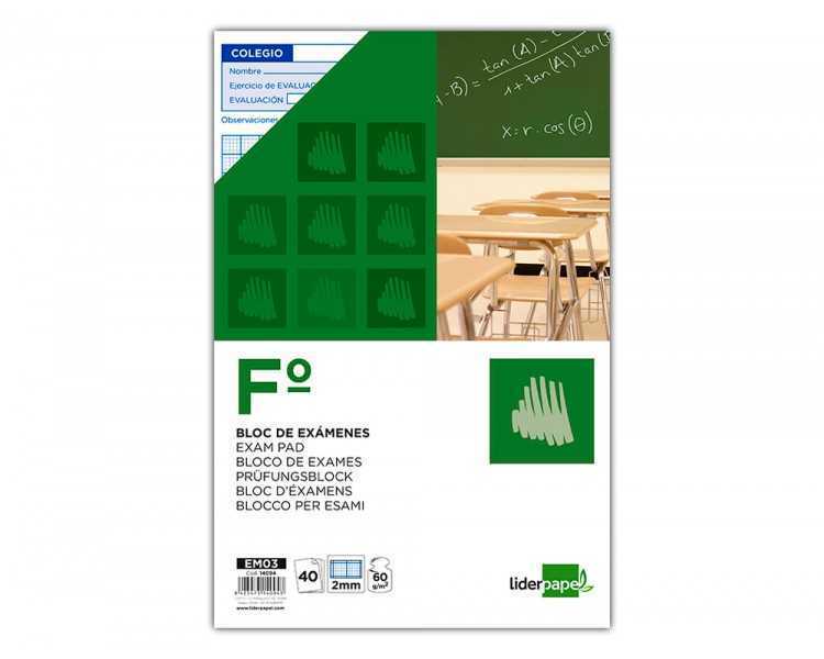 Bloc examenes liderpapel cuadro 2mm folio 40 hojas 60g/m2