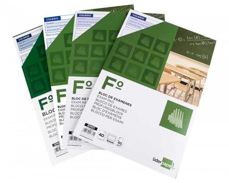 Bloc examenes liderpapel cuadro 2mm folio 40 hojas 60g/m2