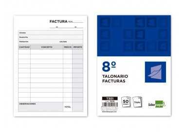 Talonario liderpapel facturas 8º original y 2 copias t301 sin i.v.a.