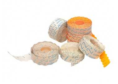 Etiquetas meto onduladas 22x12 mm pvp naranja fluor adh.2 rollo 1500 etiquetas