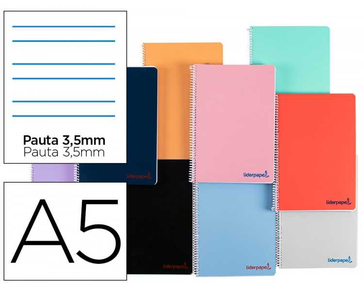 Cuaderno espiral liderpapel a5 wonder tapa plastico 80h 90g pauta 3,5mm con margen colores surtidos