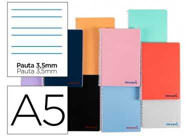 Cuaderno espiral liderpapel a5 wonder tapa plastico 80h 90g pauta 3,5mm con margen colores surtidos