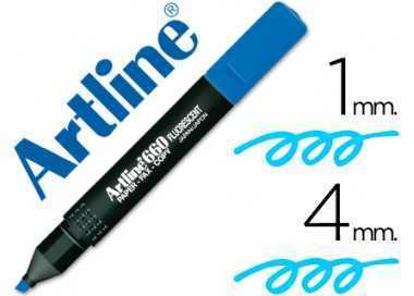 Rotulador artline fluorescente ek-660 azul punta biselada