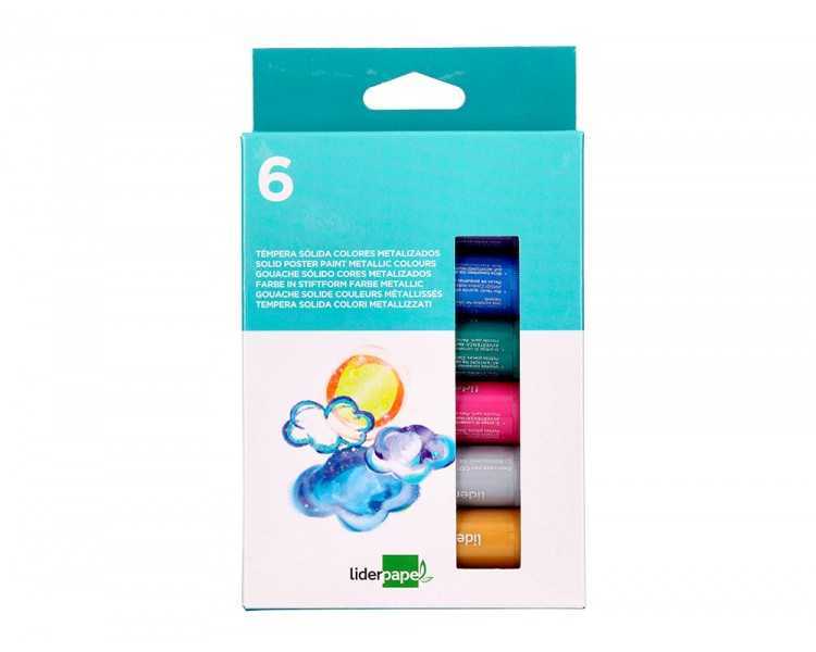 Tempera solida en barra liderpapel escolar 10 gr caja de 6 colores surtidos