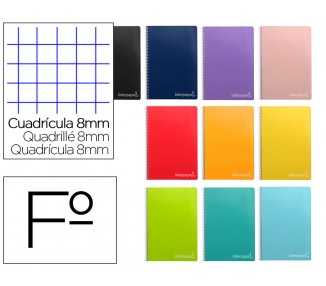 Cuaderno espiral liderpapel folio witty tapa dura 80h 75gr cuadro 8mm con margen colores surtidos