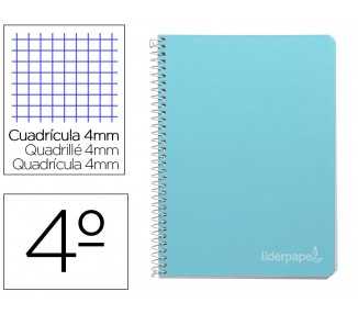 Cuaderno espiral liderpapel cuarto witty tapa dura 80h 75gr cuadro 4mm con margen color celeste