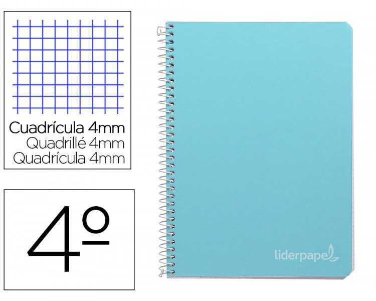 Cuaderno espiral liderpapel cuarto witty tapa dura 80h 75gr cuadro 4mm con margen color celeste