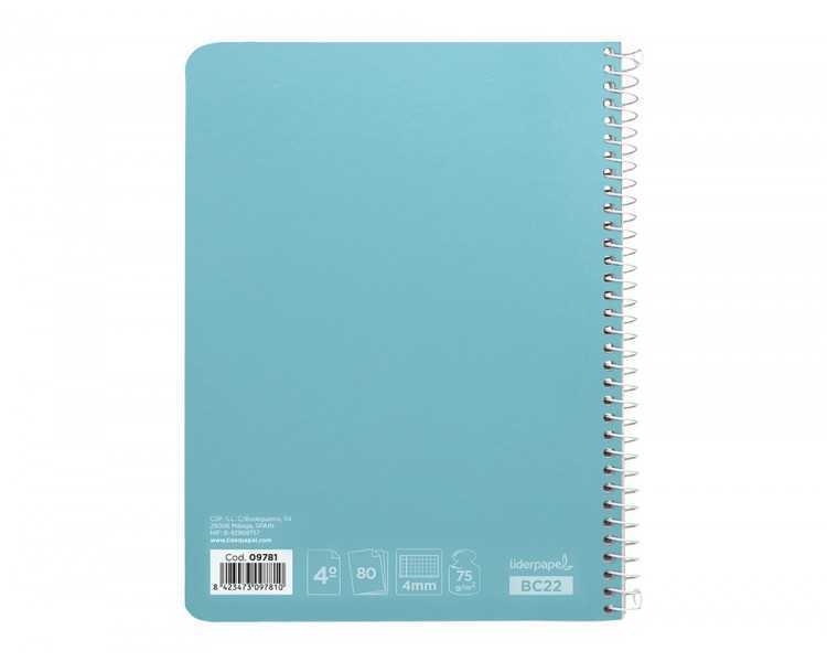 Cuaderno espiral liderpapel cuarto witty tapa dura 80h 75gr cuadro 4mm con margen color celeste